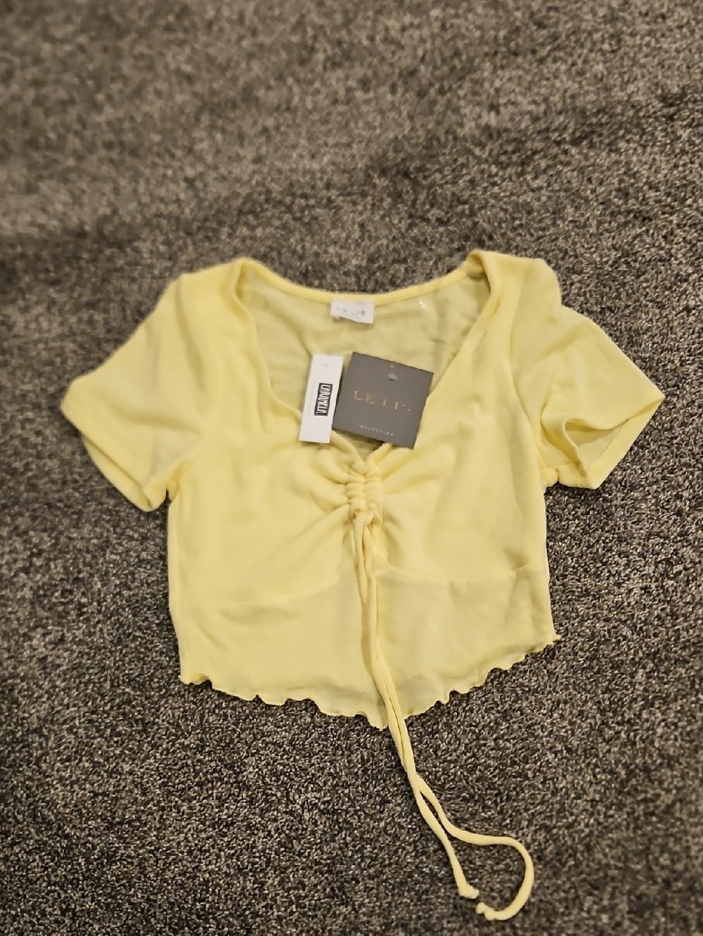 Le Lis Lemon Drawstring Ruched Crop Top